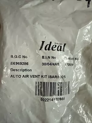 Ideal Icos System HE 15 Isar HE 24 30 35 Esprit 2 Auto Air Vent Kit 170988 • £10