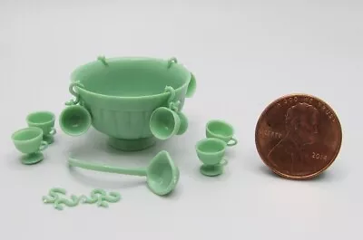 Dollhouse Miniature Chrysnbon Punch Bowl Set With Cups & Ladle Jade CB120J • $7.19