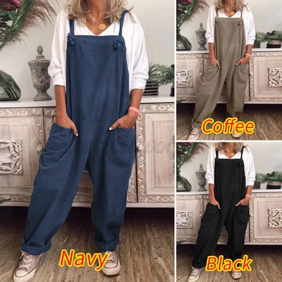 $18.99 • Buy ZANZEA 8-24 Women Bib Pants Playsuit Jumpsuit Dungarees Loose Plus Size Overalls