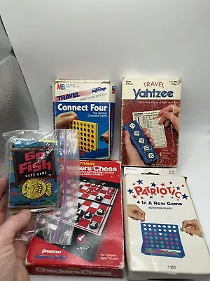 Vintage Lot Of 5 1984 ES Lowe Travel Yahtzee 1951 Go Fish 1986 Travel Conecct4 • $15.99