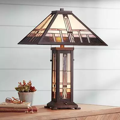 Alfred Mission Tiffany Style Table Lamp 26  High Bronze With Nightlight Bedroom • $289.99
