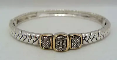 Alwand Vahan AV Sterling Silver 14K Gold Pave Diamond Hinged Bangle Bracelet • $329.99