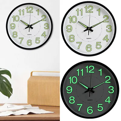 £14.95 • Buy Round Wall Clock Quartz Silent Luminous Night Light 30cm Analog Green LED Clocks