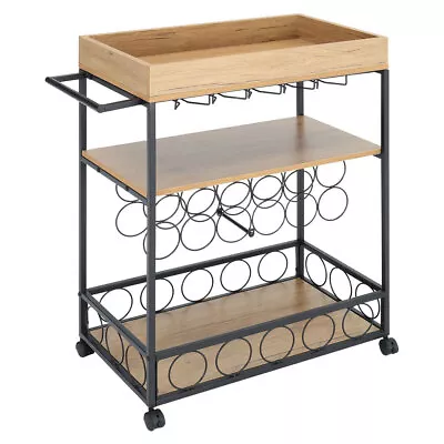 Rustic Wine Bottle/Cup Rack Tea Drinks Trolley Wood Metal Bar Pub Serving Cart • £99.95