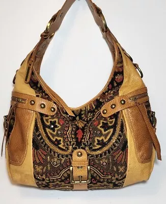 Isabella Fiore Cut A Rug & Set  In Stone Beaded Tapestry Large Leather Hobo $795 • £456.39