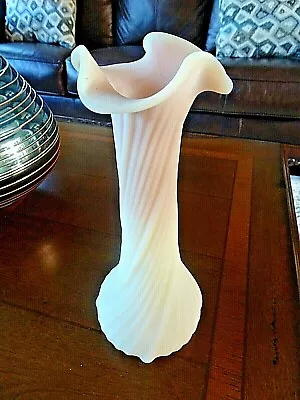 Antique Art Glass BURMESE Satin Twist Tri Crimp Vase 9.75  Tall • $75.60