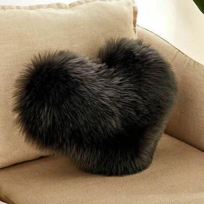 Fluffy Love Heart Shape Pillow Case Soft Sheepskin Sofa Cushion Cover Home Decor • £9.59