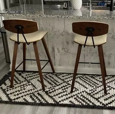Set Of 2 Counter Height Bar Stool 25.5 H Upholstered Seat Walnut Tall Kitchen • $249.97