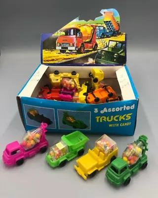 1980s STORE DISPLAY Box CANDY CONTAINER 17 Full Sealed TRUCKS Vintage RL ALBERT • $39.95