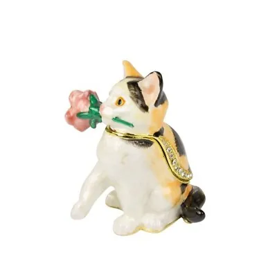 Cloisonne Cat Rose Trinket Ornament Home Decoration Cat Feline 8cm • £19.99