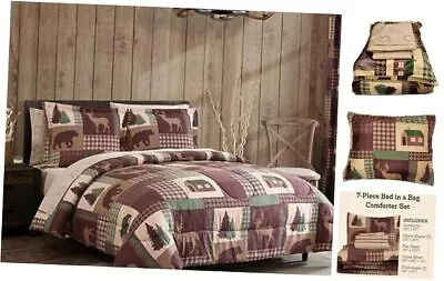 Aubrie Home Accents Cozy Cabin Queen Bed In A Bag Brown Tan Green Bed In A Bag • $94.71