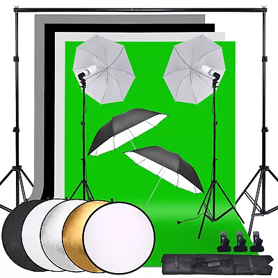 Photography Studio Backdrop Soft Umbrella Lighting Kit Background Stand Set New • £126.99