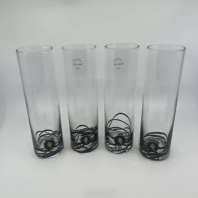 Artland Mojito/Collins Highball Clear Blown With Black Swirl Green Leaf-Lot Of 4 • $24.99