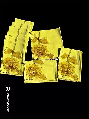 Vintage Vera Neumann Cotton Napkins Bright Mustard Yellow Floral MCM Set Of 9 • $55