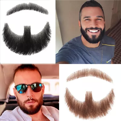 Fake Beard Men Mustache Human Hair Makeup Body Care Fake Facial Hair Cosplay • £15.89