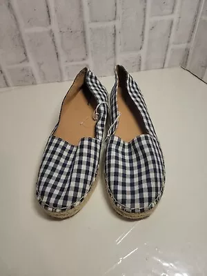 Merona Wedge Slip On Plaid White Blue Shoe Flat Womens 8 NEW • $9.99