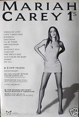 MARIAH CAREY  1's  U.K. PROMO POSTER - Mariah In Short Mini Dress Next To Songs • $26.26