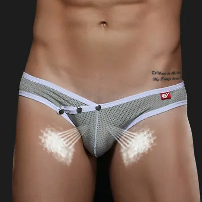 Mens Briefs Sexy Underwear Mesh Low Rise Breathable Button Underpants Shorts • $8.99