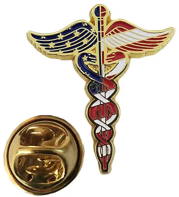 USA Flag Caduceus Medical Symbol Staff Hat Cap Lapel Pin • $7.77