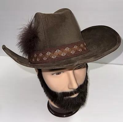 Vintage YA Western Cowboy Hat Brown With Feathers & Band Size 7 1/4 • $24.98