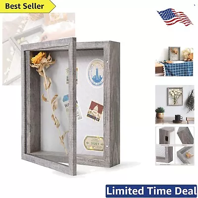 Rustic Gray Shadow Box Frame - Memory Display Case For Photos Medals & More • $31.99