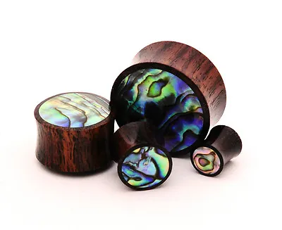 Sono Wood With Abalone Inlay Plugs Set Gauges PICK SIZE Organic • $13.49