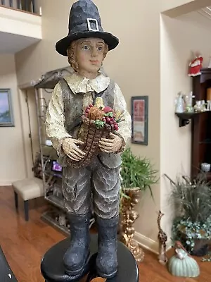 Vintage Colonial Stone Wood Resin Carved Pilgrim Man Figurine 19” Thanksgiving • $85