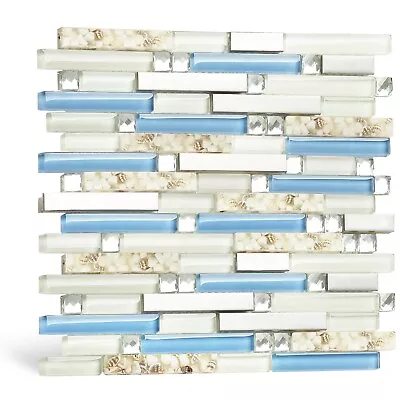 Blue Glass Tile Metal Mosaic Linear Border Tiles Backsplash Wall Box Of 5 Sheets • $84.95