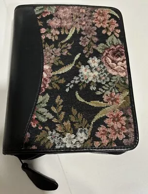 Franklin Covey 🌿Floral Tapestry Leather Planner Black Binder Pocket Size 🌿RARE • $53.99