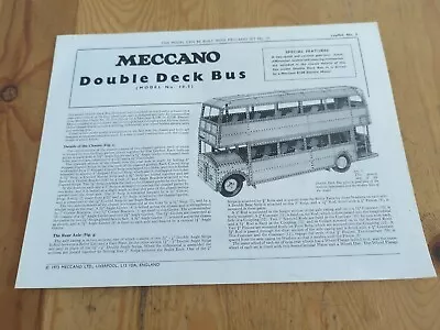 1973 MECCANO OUTFIT No 10 INSTRUCTIONS Foldout DOUBLE DECK BUS • £10