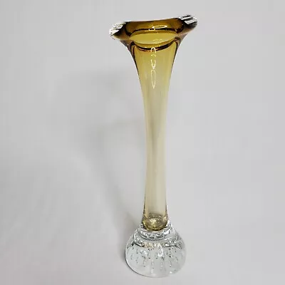 Vtg Murano Bullicante Trumpet Bud Vase Controlled Bubbles Amber Clear Glass 8.5  • $39