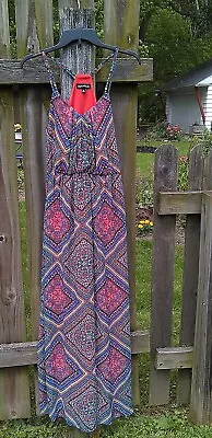 Sequin Hearts Floral Boho Spaghetti Strap Multi Color Summer Maxi Dress SZ Med • $24.99