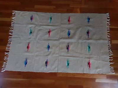 $275 • Buy Vtg Mexican Molina Indian Zapotec Altiplano Mexico Bird Wool Rug Serape Blanket