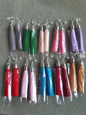 Handcrafted Fine Silky Smooth Tassle Drop Dangly Earrings - 10 Colours • £2.50