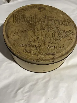 Vintage Smith's White Fruit Cake Advertising Tin Box Gordon Smith - Mobile AL • $12