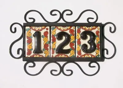 3 BLACK Mexican Tiles House Numbers High Relief & Horizontal Frame • $42