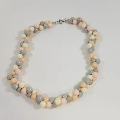 Vintage Multi Strand Twisted Pastel Colors Beaded Choker Necklace 16  • $14.99