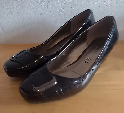 M&S Footglove Court Shoes UK 6.5 Black Patent Leather Low Heel  Slip On VGC • £15