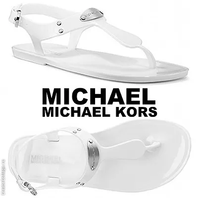 MICHAEL Michael Kors MK Plate Jelly Fashion Sandals Beach Pool Silver Summer • $68.90