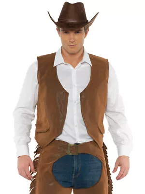 Men's Wild West Sheriff Cowboy Brown Costume Vest • $30.98