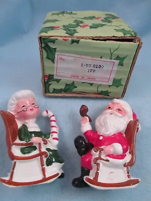 Vintage Santa & Mrs. Ceramic Salt & Pepper Shakers Rocking Chairs Box Japan Xmas • $14.99