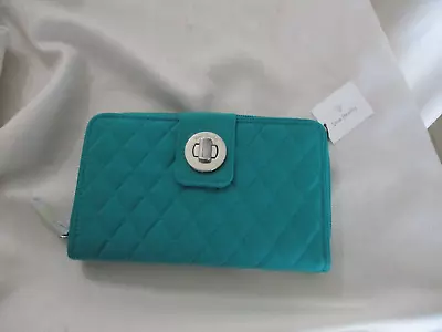 Vera Bradley  Peacock Turn Lock Wallet 8x4.5  Nwt $68 Turquoise Solid Blue • $24.99