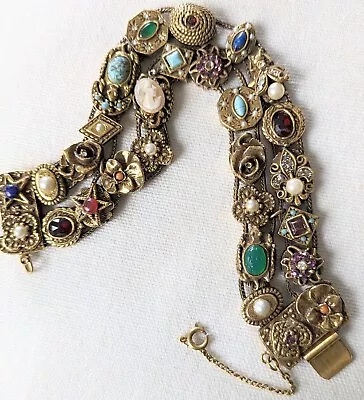 Vintage Goldette Slide Charm Bracelet Double Strand Victorian Revival 7  • $75