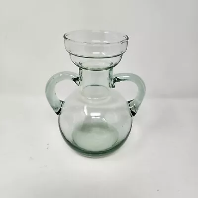 Vintage Green Tint Glass Bottle Jug W/ Applied Handles Wide Rimmed Top (Spain) • $24.99