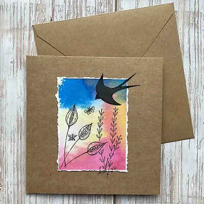 £2.95 • Buy Hand Painted Greeting Card, Bird Card, Original Art Card