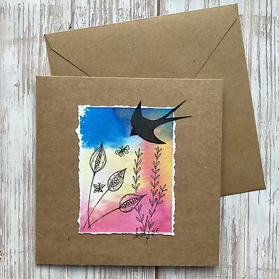 Hand Painted Greeting Card Bird Card Original Art Card • £2.95