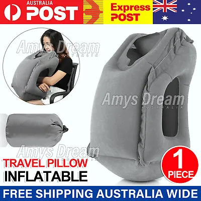 $14.22 • Buy Inflatable Air Cushion Travel Pillow For Airplane Office Nap Neck Head Chin MEL