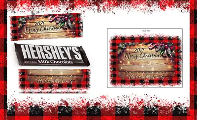 Christmas Plaid Rustic Hershey Candy Bar Wrappers - Set Of 12 • $9.99