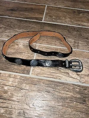 Vintage CONCHO Buckle Belt WESTERN Black Leather 30/32/34 Cowboy RODEO USA MADE • $62.05