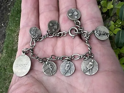 Vintage Sterling Silver 925 Charm Bracelet Womens Sports 7.5”22.4 Gr • $40.65